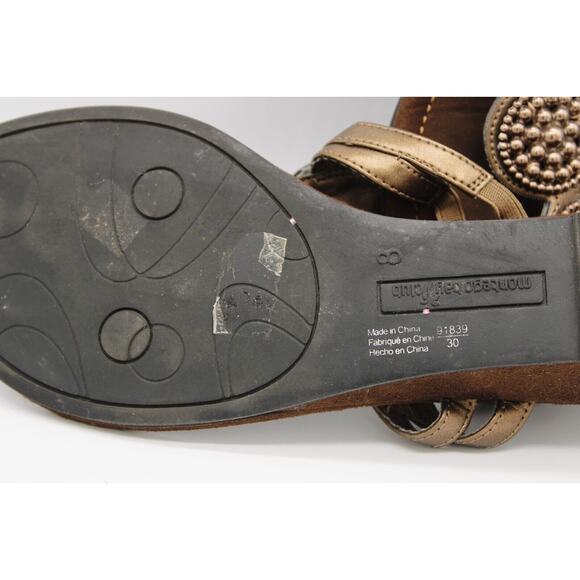 Montego Bay Club Wedge Thong Sandals Women 8 Embellish Brown Slip On - Picture 5 of 7
